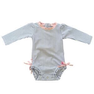 Ruffle Butts Seersucker Long Sleeve Rash Guard Periwinkle Blue Pink Size 6-12 M